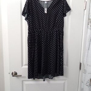 Black and White Patterned Short Ruffle Sleeves Midi Dress Size 2XL By Old Navy